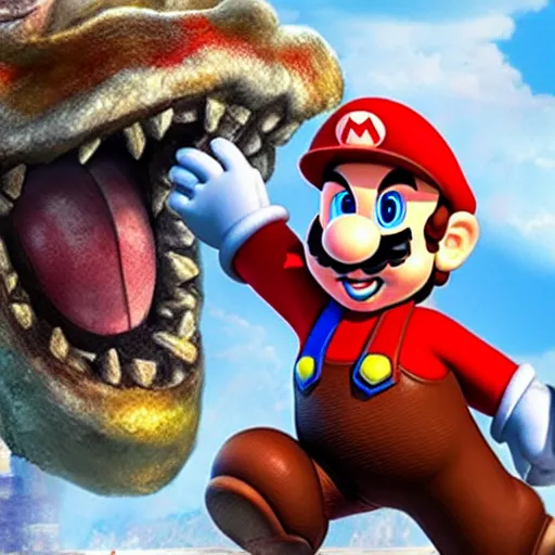 Prompt: super Mario in god of war