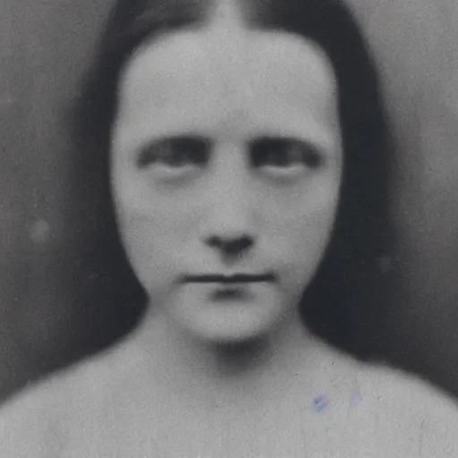 Prompt: frontal portrait of a 6 eyed woman, monochrome photograph taken in 1910, grainy, film grain