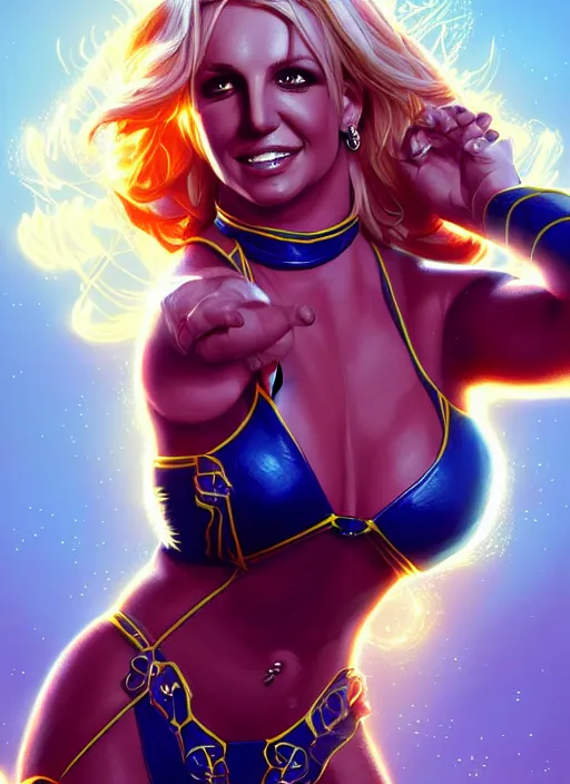 Image similar to britney spears as hellcat, intricate, elegant, glowing lights, highly detailed, marvel, digital painting, artstation, glamor pose, concept art, smooth, sharp focus, illustration, art by artgerm and greg rutkowski, artey freytag