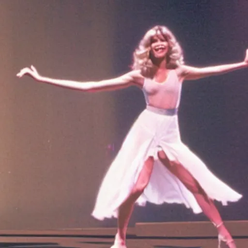 Prompt: Olivia Newton John dancing in heaven