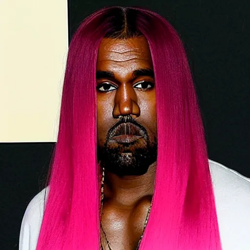Kanye West with long pink hair