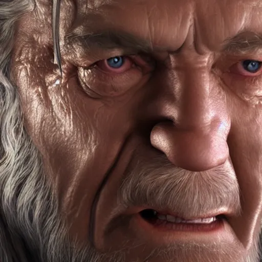 Image similar to film still of gandalf starring as the hulk, high detail shot, smoking, render, cgsociety, photorealism