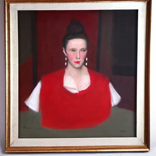 Image similar to portrait of a woman wearing white and red, oil painting by robert gunn.