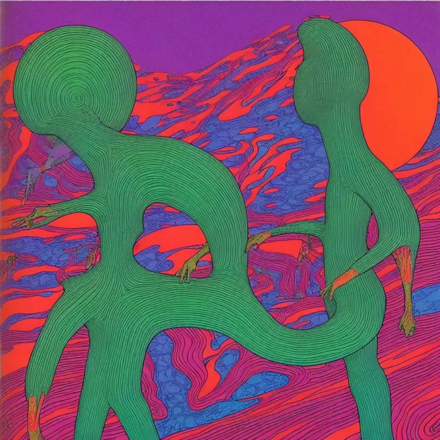 Image similar to ( ( ( ( ( forest on a mysterious planet ) ) ) ) ) by mœbius!!!!!!!!!!!!!!!!!!!!!!!!!!!, colorful, record jacket