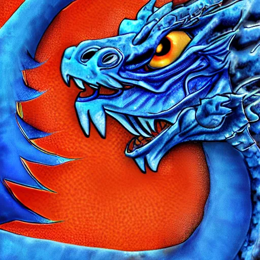 Image similar to blue dragon with a white belly and orange eyes award winning digital art