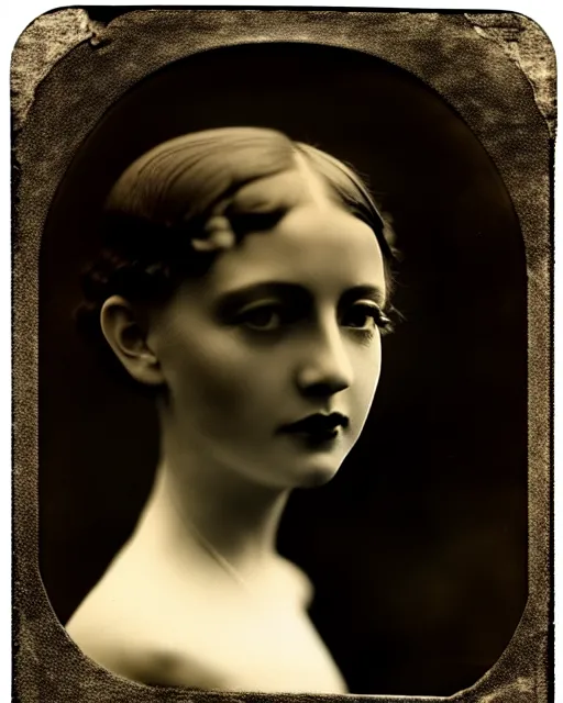 Image similar to [ [ [ [ tintype ] ] ] ] black and white dreamy young beautiful female artificial intelligence, metropolis, cinematic, rim light, bokeh, photo - realistic, elegant, high detail, 8 k, masterpiece, photo taken in 1 9 3 0