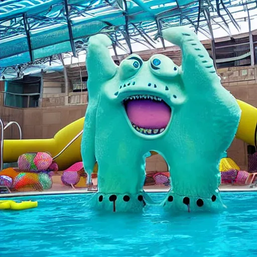 Prompt: Monster in Aqua Park pools