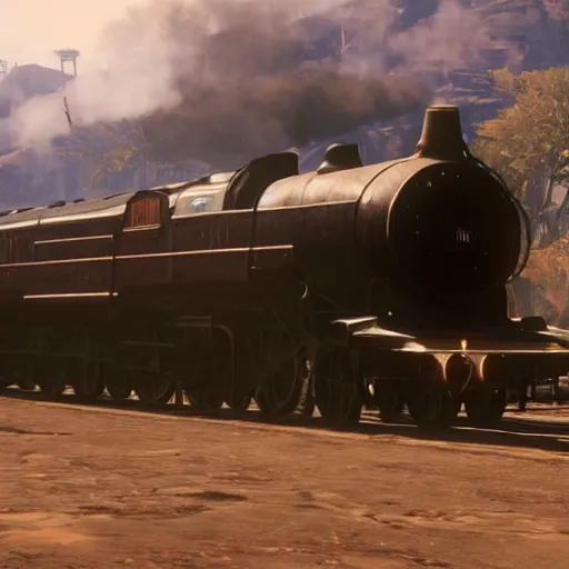 Image similar to futuristic sleek steam locomotive in red dead redemption 2