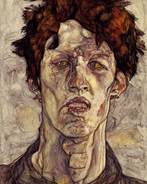 Prompt: portrait of a tyrannosaurus!!!!!!!!!!!!! by egon schiele in the style of greg rutkowski