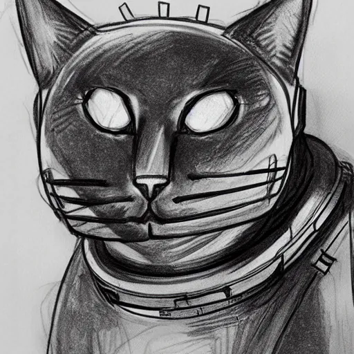 Image similar to cat wearing space armor sketch