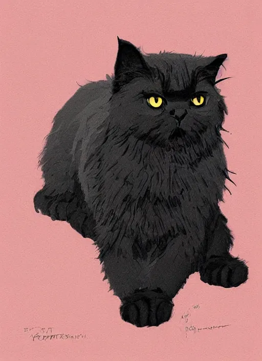 Image similar to concept portrait of black persian cat staring contemptuously at people, artstation, art by petros afshar, tom whalen, laurie greasley and greg rutkowski and ilya kuvshinov