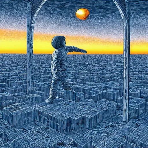 Prompt: Sunset by Rob Gonsalves and Mark Riddick