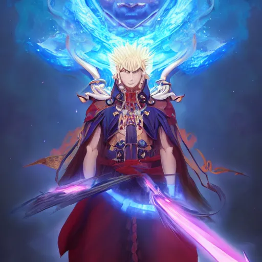 Prompt: anime portrait of Fate as a shaman yedi using dark force to eliminate trump as an anime antagonist by Stanley Artgerm Lau, WLOP, Rossdraws, James Jean, Andrei Riabovitchev, Marc Simonetti, and Sakimichan, trending on artstation