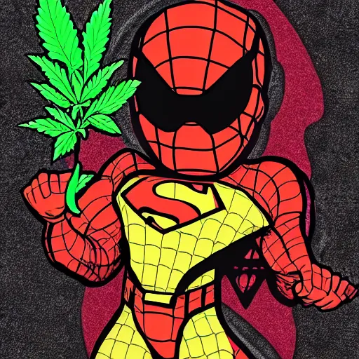 Prompt: weed man, super hero, marvel comics, flat shading, hyper detailed, comic book style, trending on art station