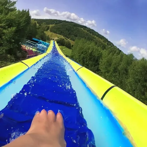 Prompt: first person perspective of going down a water slide