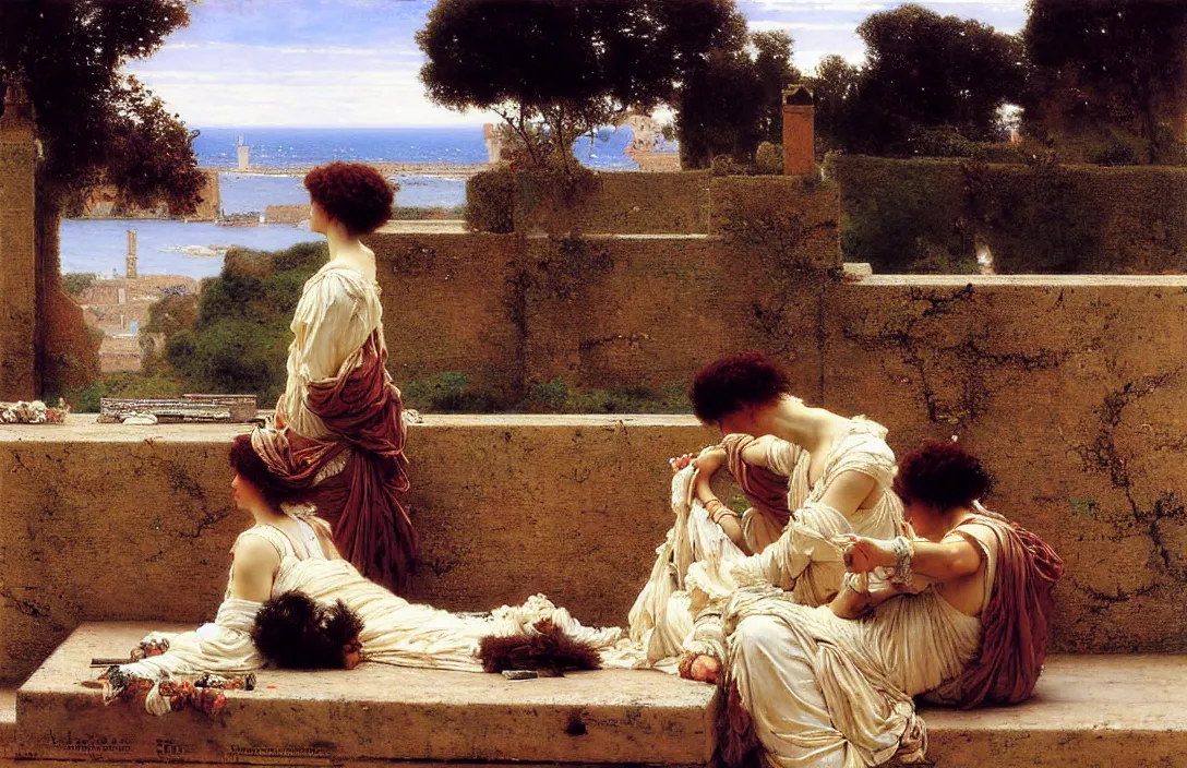 Image similar to combine two traditional themes the horizon dissolves in mists gun camera footage painting by claude gellee painting by sir lawrence alma - tadema