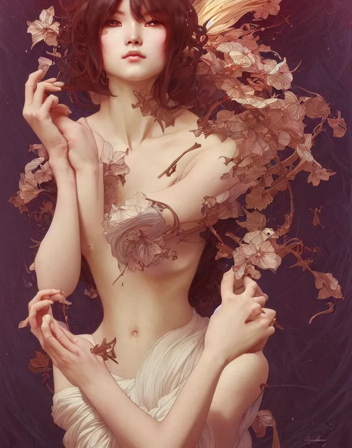 Image similar to portrait of ichigo, intricate, elegant, highly detailed, digital painting, artstation, concept art, smooth, sharp focus, illustration, art by artgerm, greg rutkowski, alphonse mucha, uang guangjian, gil elvgren, sachin teng, symmetry!!