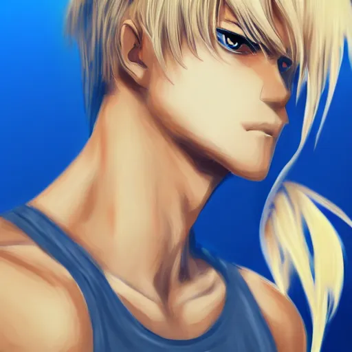 Image similar to portrait of an alpha male blond anime character, ultra realistic brush painting, profile picture