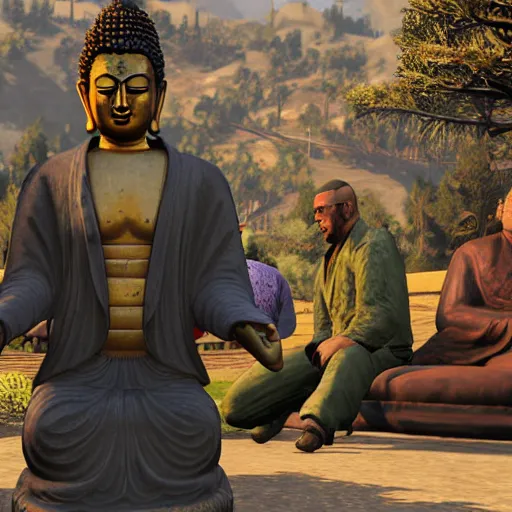 Image similar to buddha in gta v cover, rockstar games, no text,