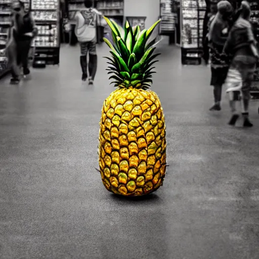 Image similar to huge monstrous pineapple destroys the store, 8 k, 4 k, trending on artstation, artstationhd, artstationhq, octane render