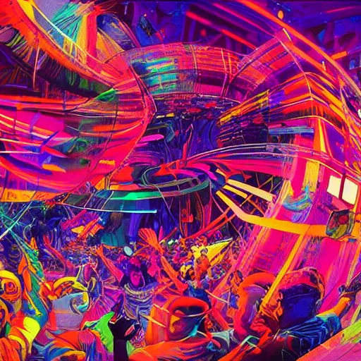 Image similar to rave dance party by android jones, syd mead, and john stephens