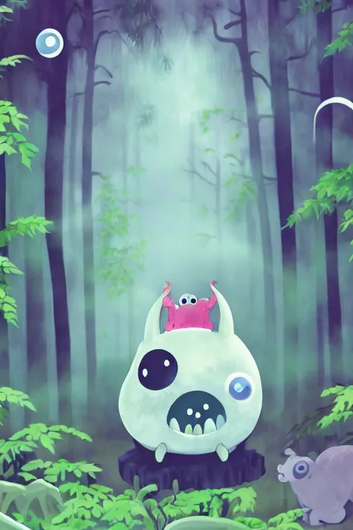 Image similar to A cute little monster in a misty forest art style by Mariko Mori, 4k, 8k
