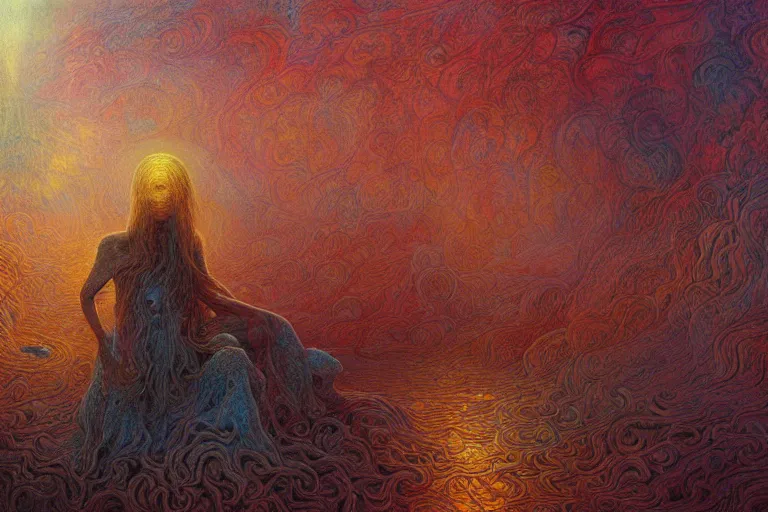 Image similar to a ultradetailed beautiful panting of dreaming art by marlina vera style, digital painting, artstation, concept art by beksinski and jean delville, smooth, sharp focus, illustration, cinematic lighting, matte painting, detailed cosmological worlds filled with allegorical and contemporary imagery, neoplasticism art, doodle hand drawn, art by william morris