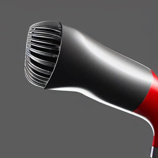 Image similar to hair dryer sideview, industrial design, highly detailed, rendered, keyshot, unreal engine, hard shadows, cinematic light, dynamic lines, 4 k