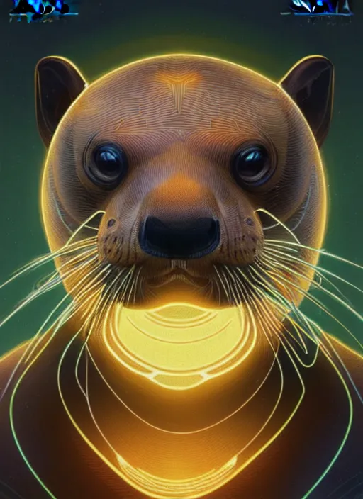 Image similar to symmetry!! portrait of a river otter, sci - fi, tech wear, glowing lights!! intricate, elegant, highly detailed, digital painting, artstation, concept art, smooth, sharp focus, illustration, art by artgerm and greg rutkowski and alphonse mucha