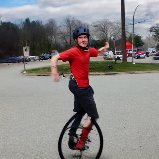 Prompt: a man on a unicycle going extremely fast