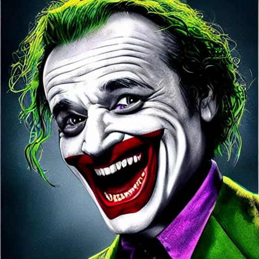 Prompt: bill murray as the joker in batman, promotional art, movie poster