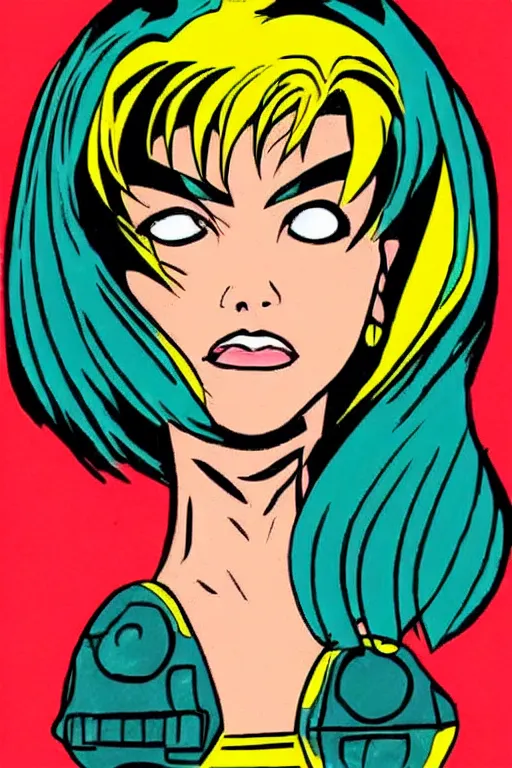 Image similar to woman in the style of 9 0 s comic book art,, single head, no double head,