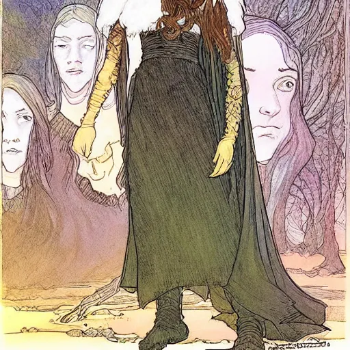 Image similar to a beautiful portrait of sanna!!!!! marin!!!!!, the young female prime minister of finland as a druidic wizard by rebecca guay, michael kaluta, charles vess and jean moebius giraud