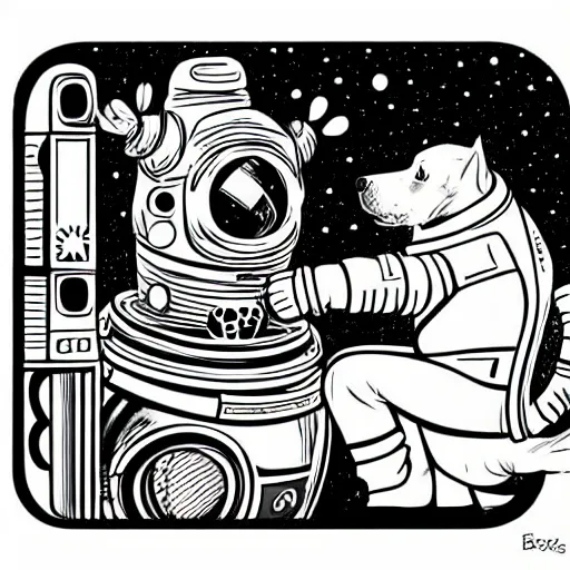 Image similar to mcbess illustration of a dog in a spacesuit In space