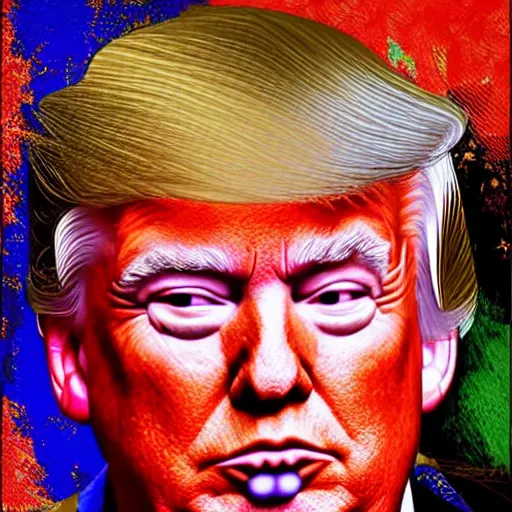 Prompt: Donald Trump wearing the Coat of many colors, digital art, realistic portrait