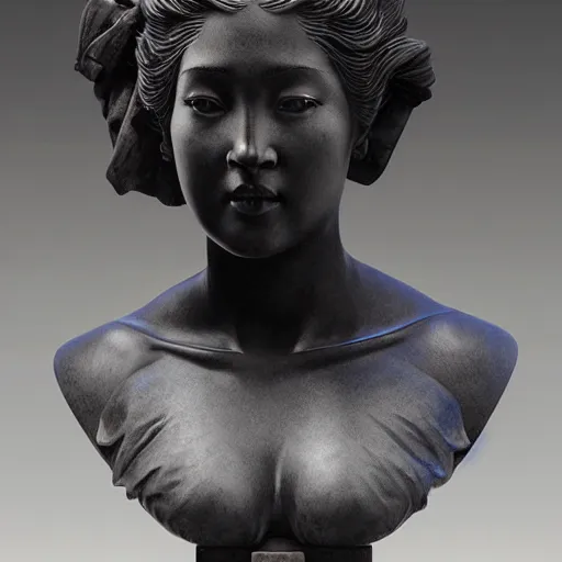 Image similar to beautiful lifelike award winning marble statue bust of iwakura lain trending on art station artgerm greg rutkowski alphonse mucha museum quality cinematic atmospheric