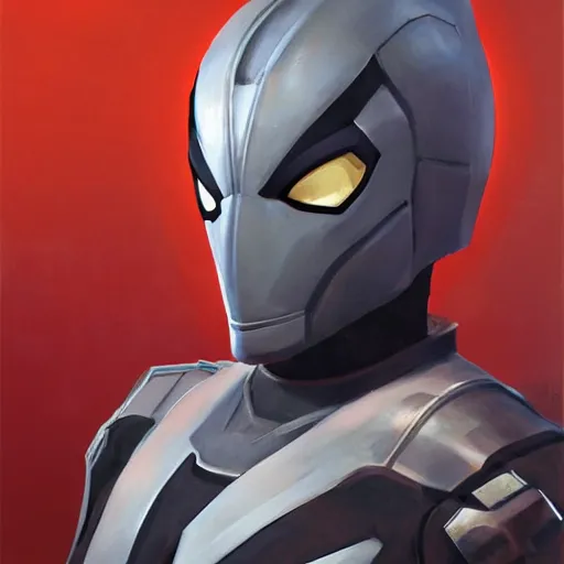 Image similar to greg manchess portrait painting of armored spiderman ultraman grey fox from metal gear cyborg gay japanese - american hybrid as overwatch character, medium shot, asymmetrical, profile picture, organic painting, sunny day, matte painting, bold shapes, hard edges, street art, trending on artstation, by huang guangjian and ail elvgren and sachin teng