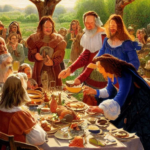 Image similar to the first Thanksgiving, Darrell K Sweet, artstation, digital art, johfra bosschartau