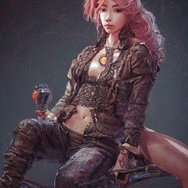 Image similar to the portrait of lawful neutral semi - colorful female hunter socialite as absurdly beautiful, gorgeous, elegant, young gravure idol, an ultrafine hyperdetailed illustration by kim jung gi, irakli nadar, intricate linework, bright colors, octopath traveler, final fantasy, unreal engine 5 highly rendered, global illumination, radiant light, detailed and intricate environment