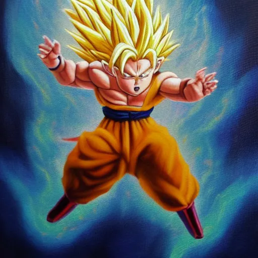 Prompt: hamster going super saiyan, oil painting