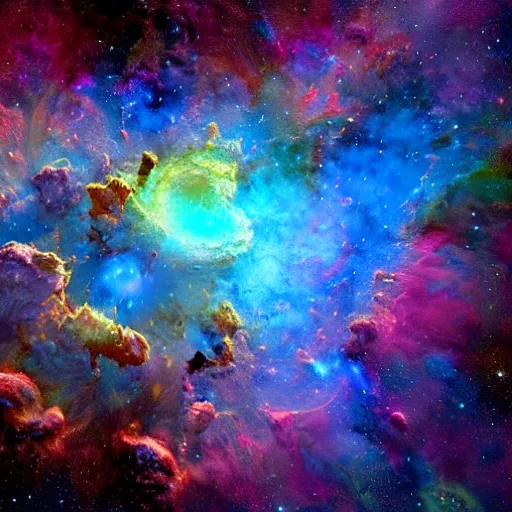 Prompt: a beautiful and colorful and intricate The Omega Nebula an example of an emission nebula is widely spreaded in the galaxy in a style of Carl Larsson, Hyper detailed, 8K3d, Trending on Artstation. rendered in cinema4d, Vray Octane, Hyper realism.