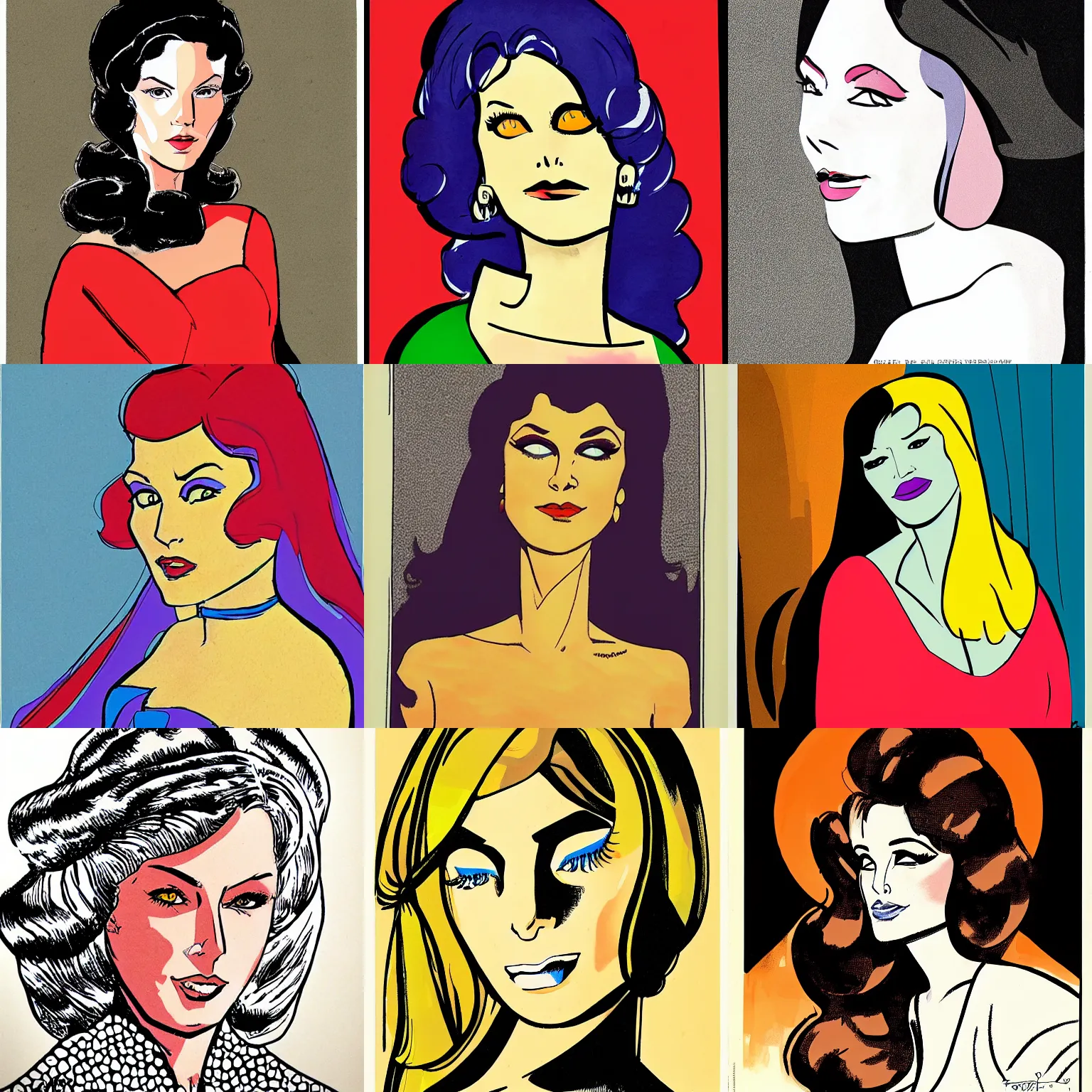 Prompt: beautiful woman portrait, colored, by Alex Toth