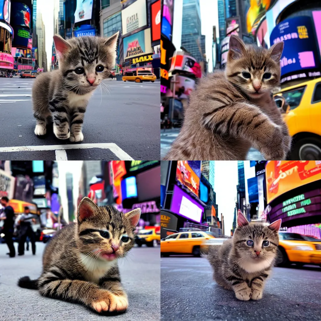 Image similar to baby cat in new york times square, award winning photo