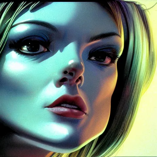 Prompt: detailed face of a woman, cool skydome, fresh atmosphere, ambient, rick guidice, syd mead, hajime sorayama