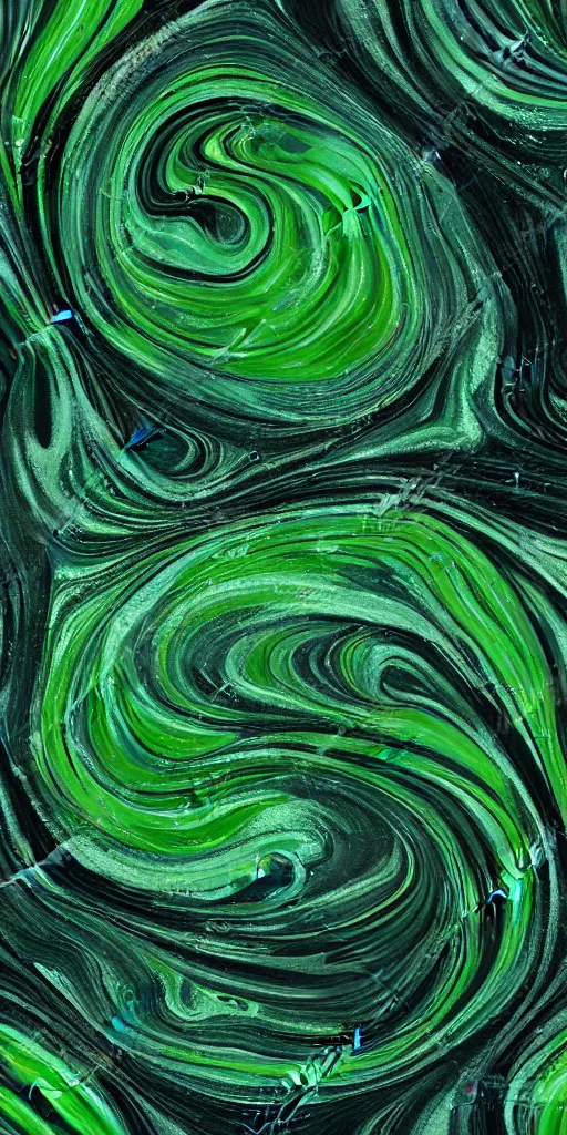 Image similar to beautiful liquid marble texture with big oil bubbles and twirls. harmonic black and green tones coloured abstraction. ultradetailed realistic art