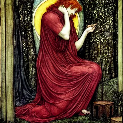 Prompt: the beguiling of merlin by edward burne - jones