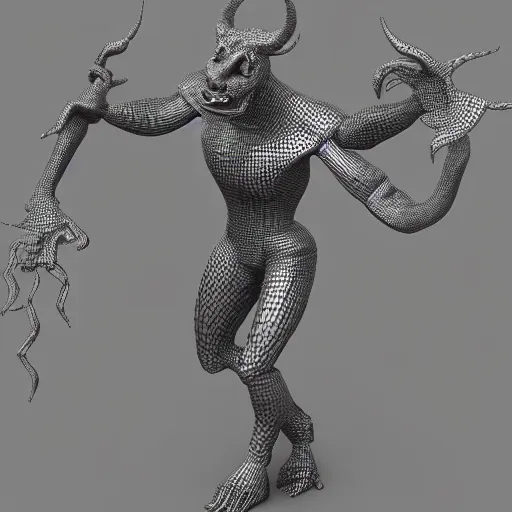 Image similar to dancing devil, 3d render, high detail