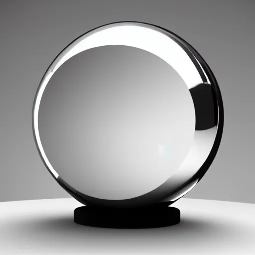 Prompt: shiny reflective mirror sphere laying on a table, high detail, complex