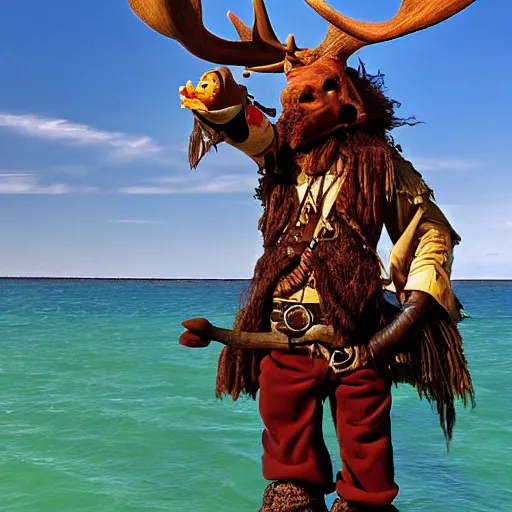 Image similar to anthropomorphic moose pirate humanoid by james gurney, pirate ship, sea, fantasy