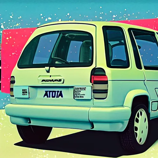 Prompt: 9 0 s fiat panda vaporwave